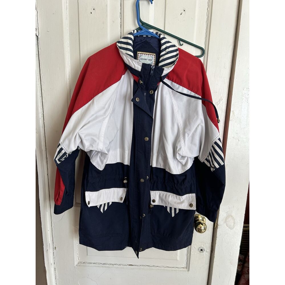 Vtg The Current Seen Windbreaker Jacket Retro Mens Large Nautical Red White Blue